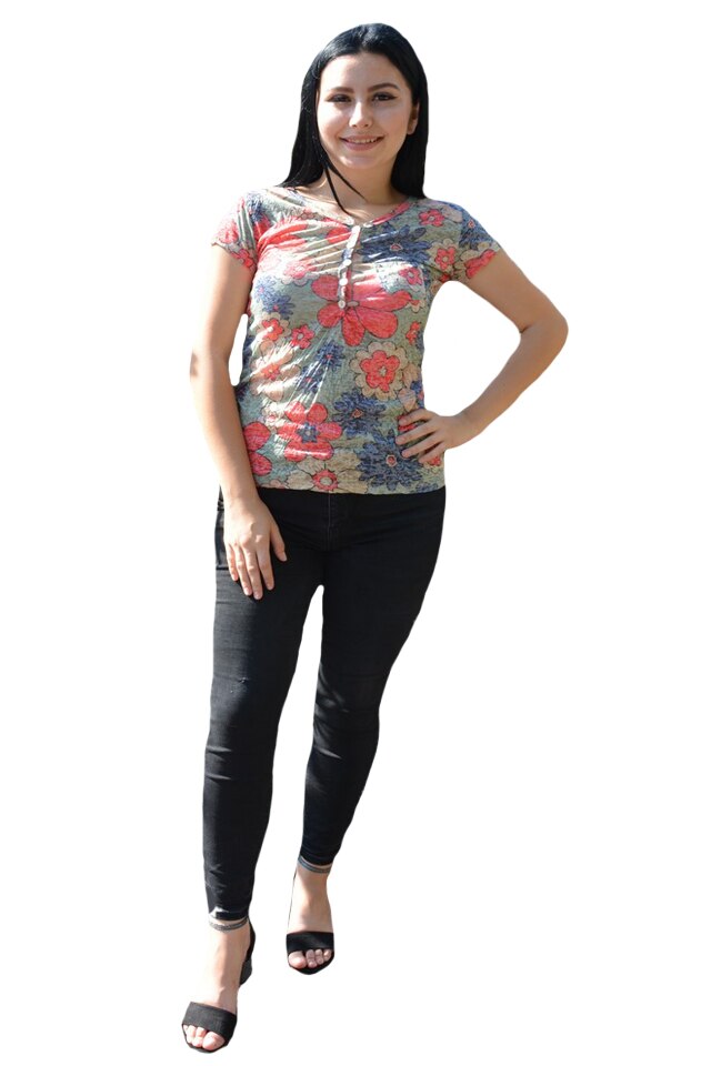 Bluza dama, decolteu in V, cu imprimeu mare floral,D&J Exclusive, Multicolor, 38