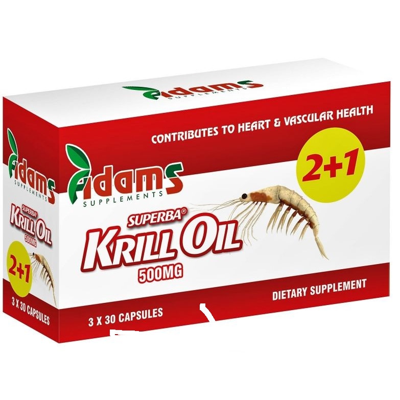 Pachet (2+1gratuit) Krill Oil 500mg Superba 30 capsule, ADAMS SUPPLEMENTS