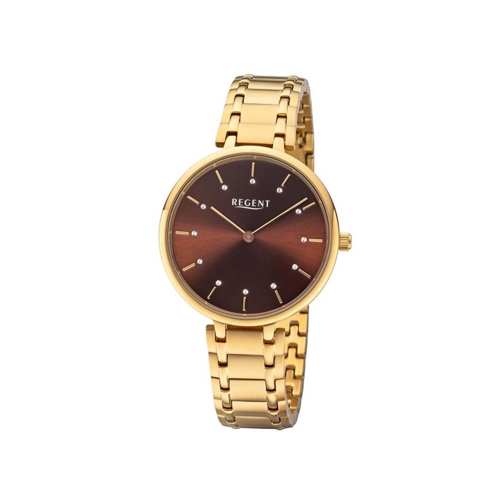 Ceas de dama Regent BA-464, Quartz, 34mm, 3ATM, Auriu