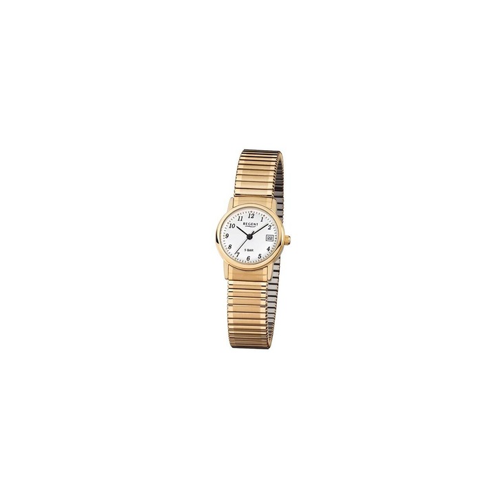 Ceas de dama Regent F-890, Quartz, 25mm, 5ATM, Auriu