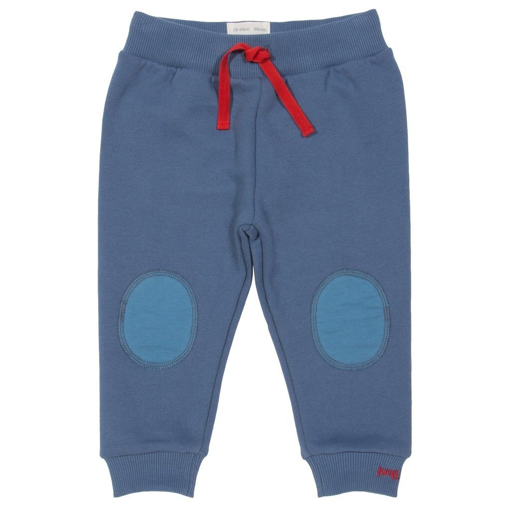 Pantaloni lejeri pentru baieti, bumbac organic, Kneepatch joggers, Albastru
