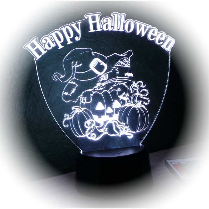 Cica mintás halloweeni 3D illúzió LED lámpa, távirányítóval