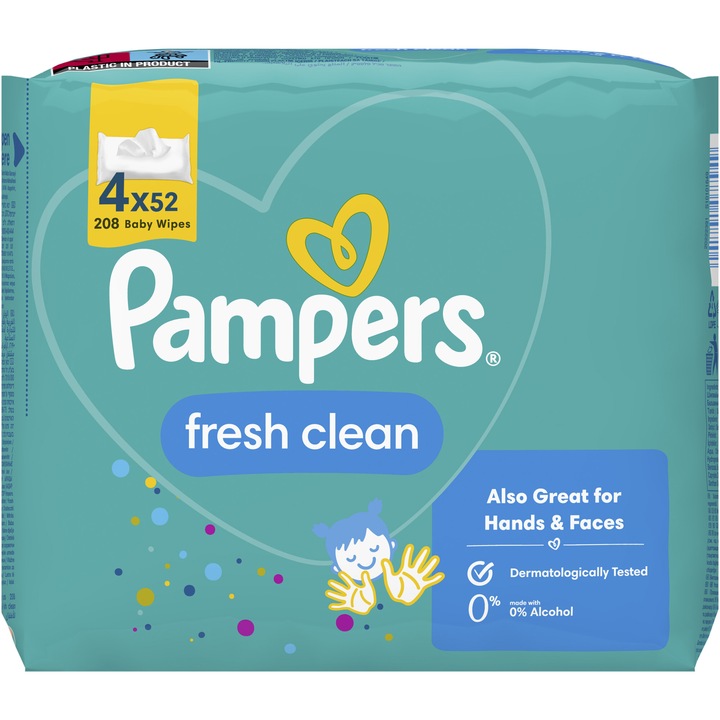 Мокри кърпички Pampers Fresh Clean, 4 пакета x 52, 208 броя