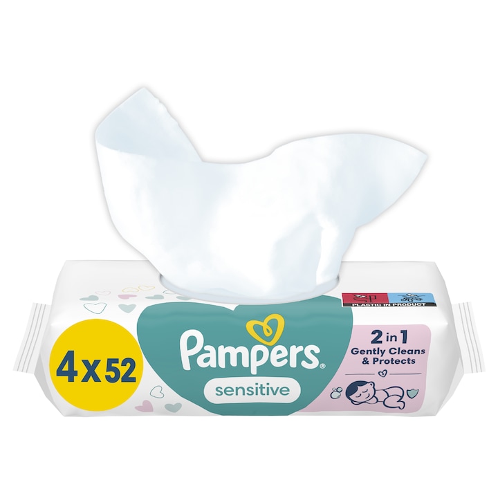 Мокри кърпички Pampers Sensitive, 4 пакета x 52, 208 броя