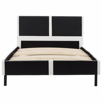 Cadru de pat tapitat piele ecologica, vidaXL, Cadru lemn, 90 x 200 cm, Negru si alb Cadru de pat tapitat piele ecologica, vidaXL, Cadru lemn, 90 x 200 cm, Negru si alb