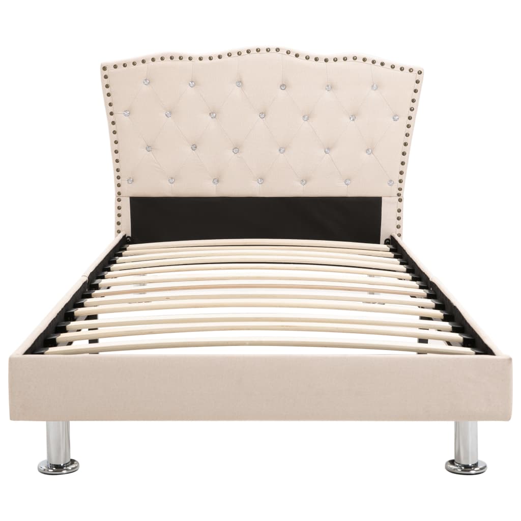 Set pat cu saltea, vidaXL, Tapiterie textila, cadru lemn, 90 x 200 cm, Bej