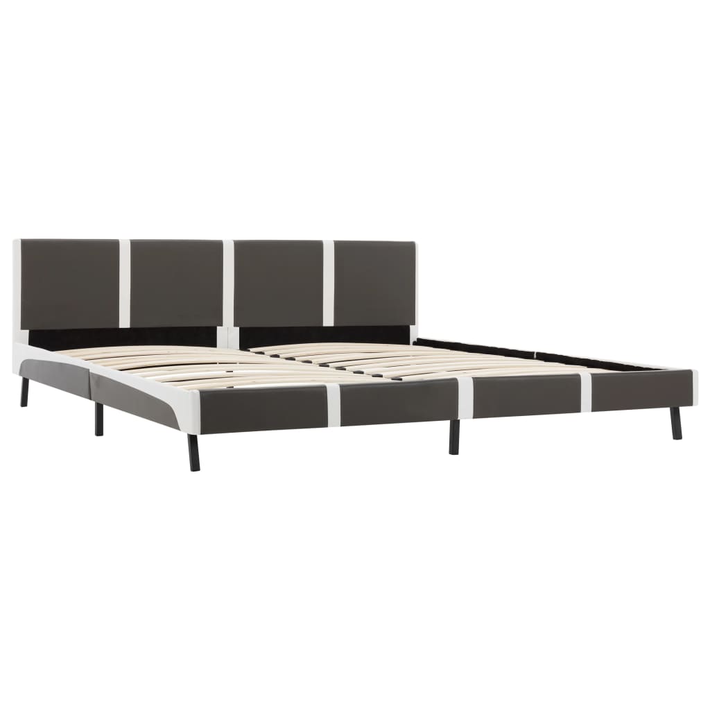 Cadru de pat tapitat piele ecologica, vidaXL, Cadru lemn, 180 x 200 cm, Gri