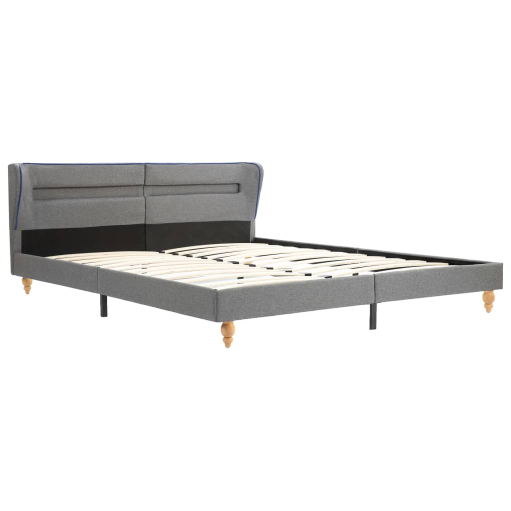 Set pat LED cu saltea, vidaXL, Lemn/Textil, 160 x 200 cm, Gri deschis