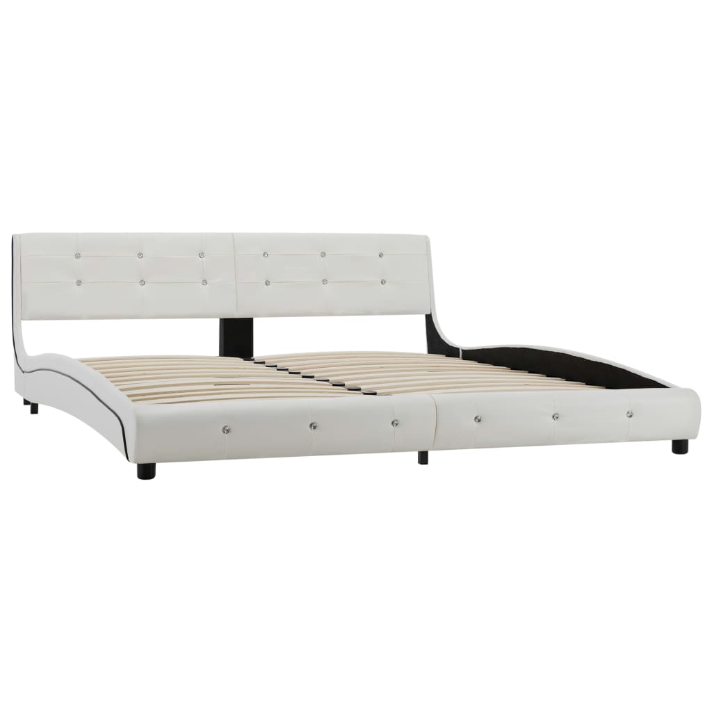 Cadru de pat tapitat piele ecologica, vidaXL, 180 x 200 cm, Alb, Butoni decorativi