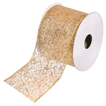 Panglica aurie transparenta de Craciun, DecorCasa, 64 mm x 5 m Panglica aurie transparenta de Craciun, DecorCasa, 64 mm x 5 m