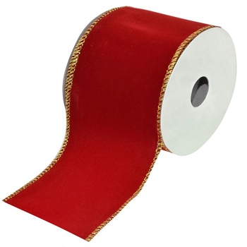 Panglica rosie decorativa de Craciun cu margini aurii, Decorcasa, 66 mm x 5 m Panglica rosie decorativa de Craciun cu margini aurii, Decorcasa, 66 mm x 5 m