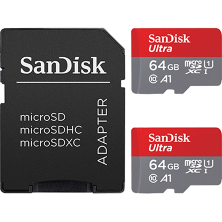 Pachet 2x Card de memorie Micro SD SanDisk Ultra, 64GB, 100MB/s