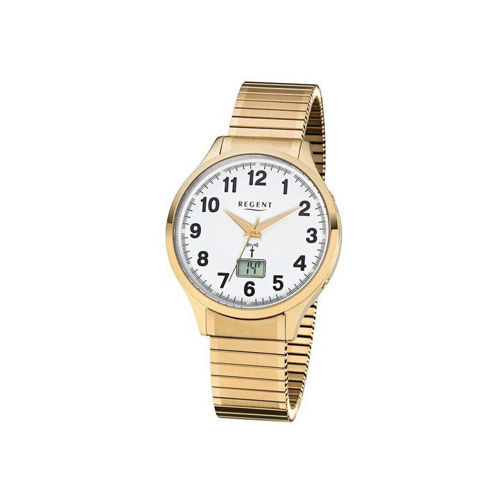 Ceas barbatesc Regent FR-209, Quartz, 40mm, 5ATM, Auriu