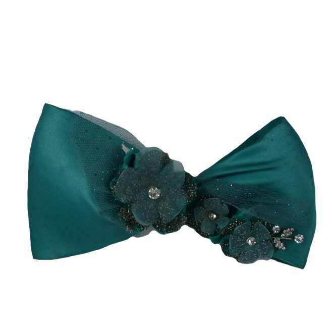 Accesorii pentru ocazie, tip fundita, cu floricele aplicate,din saten,D&J Exclusive,turcoaz