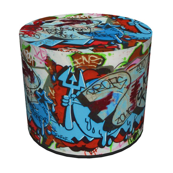 Puff, zsámoly, Bertoni, Grafitti, dekoratív modell, 40x40x40 cm, kerek