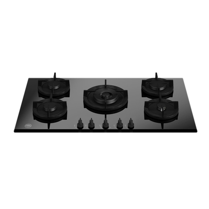 Plita incorporabila pe gaz Bertazzoni, colectie Modern, 90 cm, 5 arzatoare, aprindere electrica, material fonta si otel inoxidabil, comutatoare rotative cu aprindere electrica, oprire de siguranta, usor de curatat, design elegant, negru