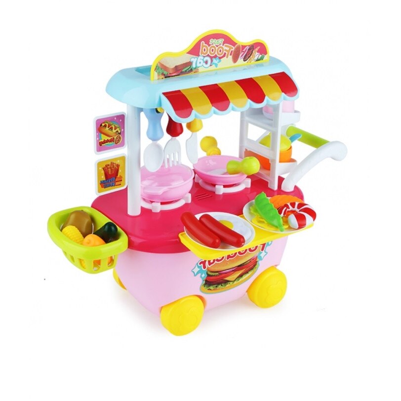 Carucior Fast Food cu aragaz si accesorii, roz