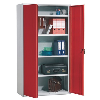 Dulap metalic cu 4 rafturi AP100, 1000x400x1800 mm LxlxH, 50 kg/polita, usi color (rosu) Dulap metalic cu 4 rafturi AP100, 1000x400x1800 mm LxlxH, 50 kg/polita, usi color (rosu)