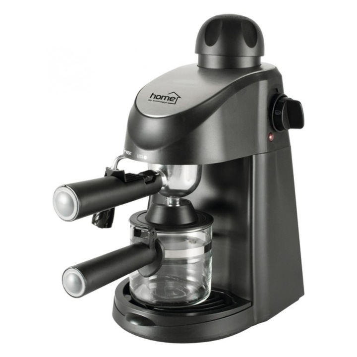 Home eszpresszógép, űrtartalom 240 ml, teljesítmény 800 W, nyomás 3,5 Bar, szigetelt fogantyú, levehető lefolyócső, könnyen tisztítható, fekete