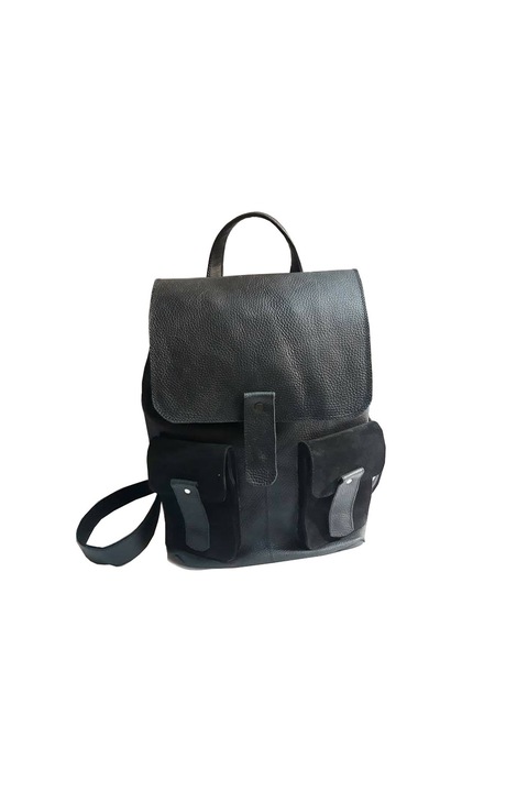 Rucsac piele naturala, Gentute din piele, Negru, 36x32x14 cm