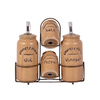 Set 4 piese Oliviera ceramica maro cu suport metal