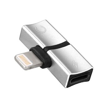 Adaptor 2in1 iPhone, iPad, Lightning, high quality Bibilel casti si charger, Splitter, Silver, BBL1056 Adaptor 2in1 iPhone, iPad, Lightning, high quality Bibilel casti si charger, Splitter, Silver, BBL1056
