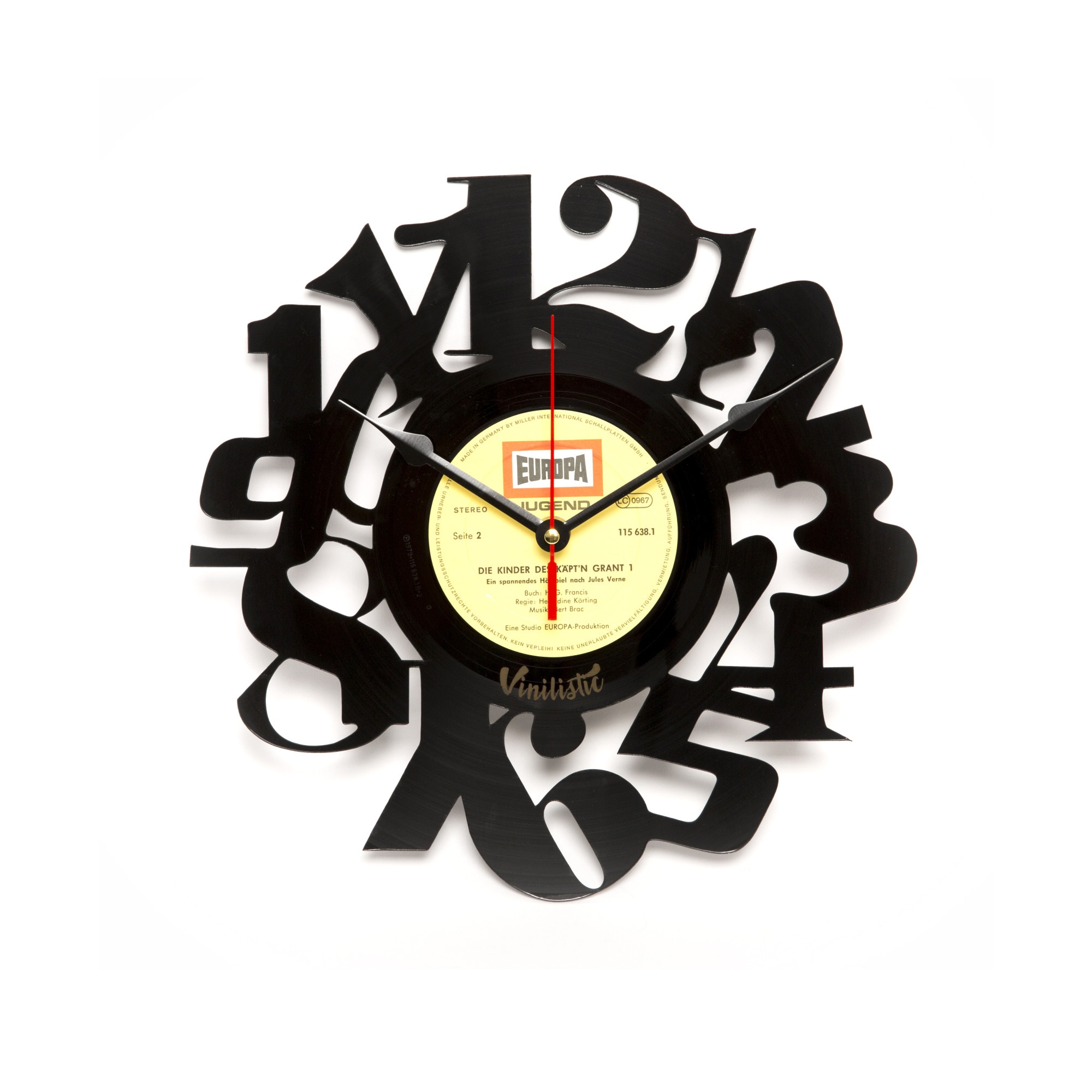 Ceas de perete personalizat din vinil reciclat, Vinilistic, Gammat, Cifre, Clasic, Vinyl, Cadou original, Galben, ,30 cm