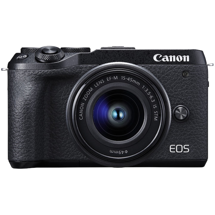 Canon EOS M6 II Tükör nélküli fényképezőgép, 32.5 MP, 4K, Fekete + 15-45mm Objektív