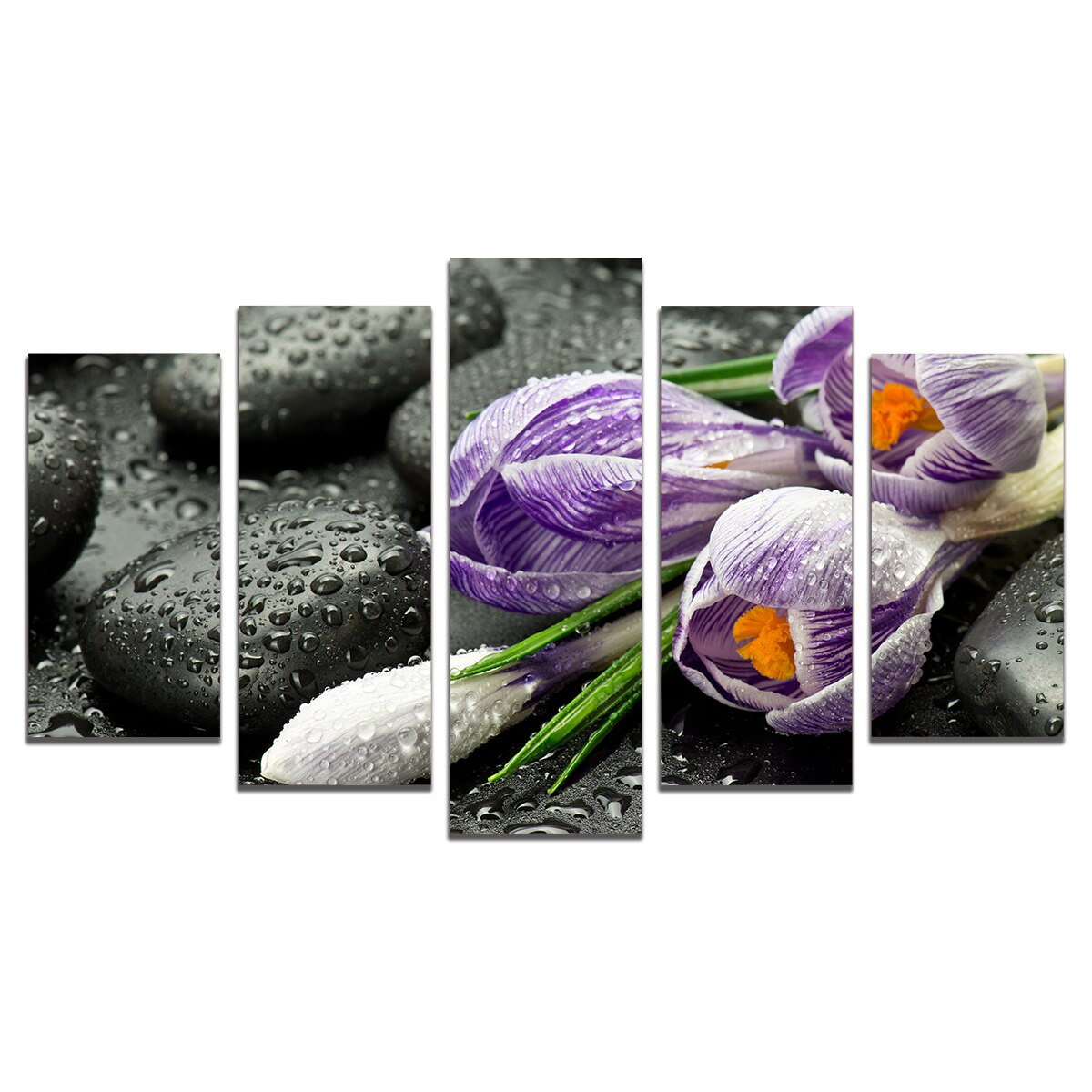 Set Tablouri Multicanvas 5 Piese, Compozitie Zen cu crocusi, 158х90 cm