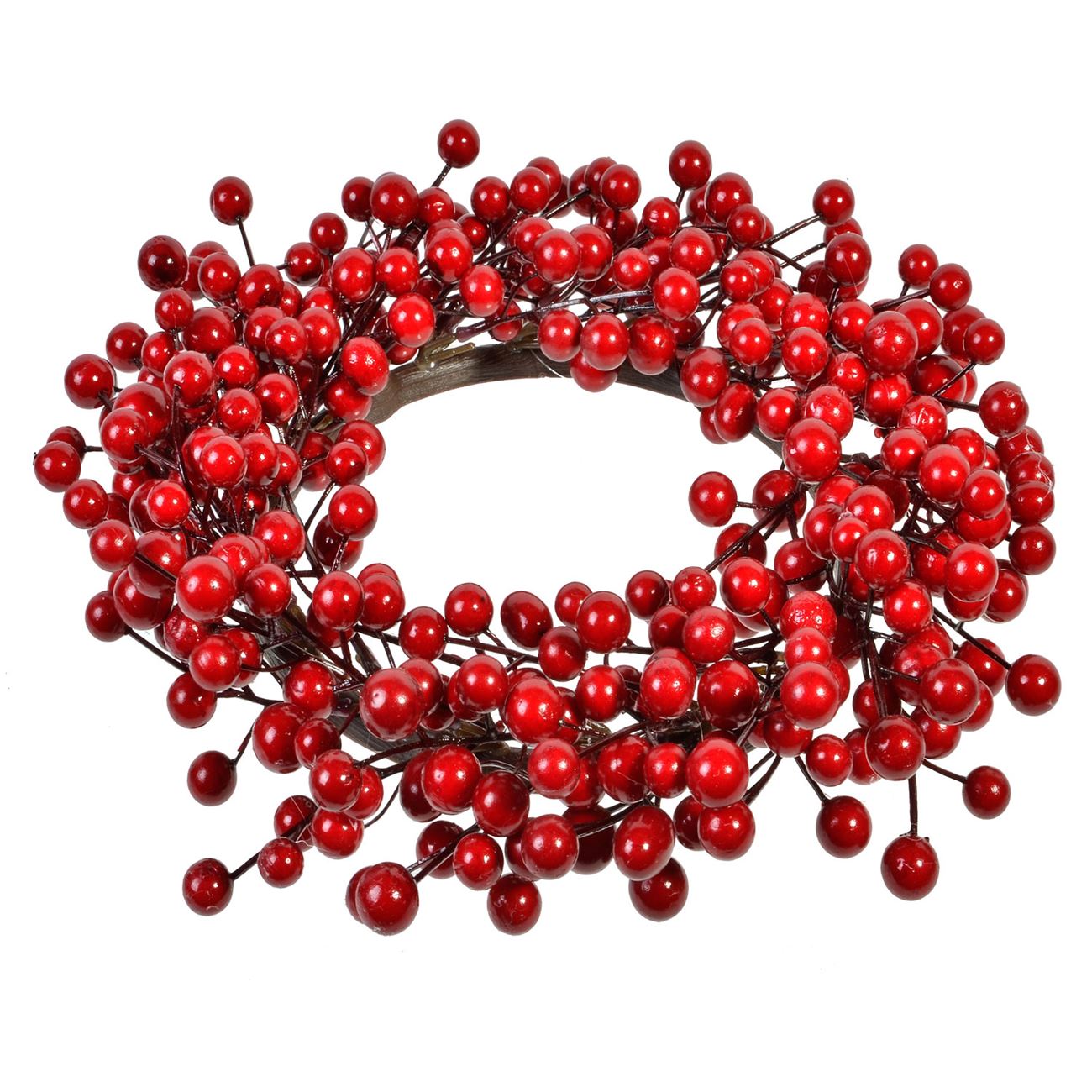 Aranjament decorativ pentru masa de Craciun, model coronita de pus lumanarea, cu Fructe Rosii, 30 cm