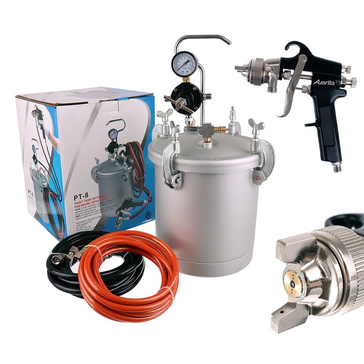 Пистолет за боя AUARITA PT8, резервоар 8 литра, маркуч 5м, с дюза 1,8 мм