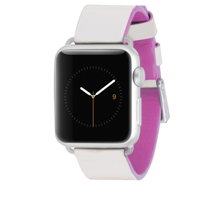 CaseMate Edged Leather Strap - дизайнерска кожена (естествена кожа) каишка за Apple Watch 38мм, 40мм (бял-розов)