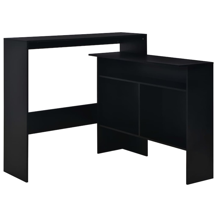 Двойна бар маса vidaXL, Със странични рафтове, ПДЧ, 130 x 40 x 120 см, Черен