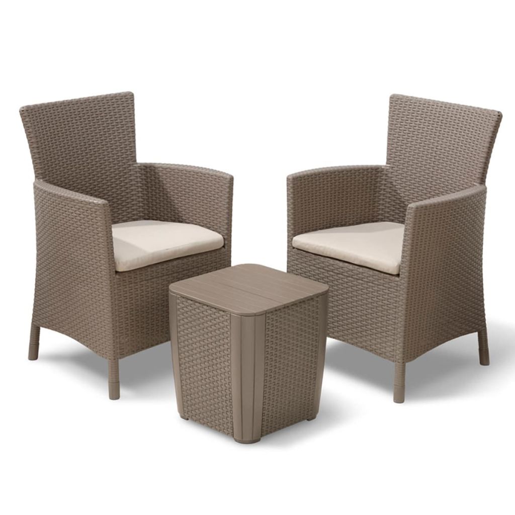 Set masa si scaune de gradina din 3 piese cu perne, Allibert, Plastic, 60 x 62 x 89 cm, Maro
