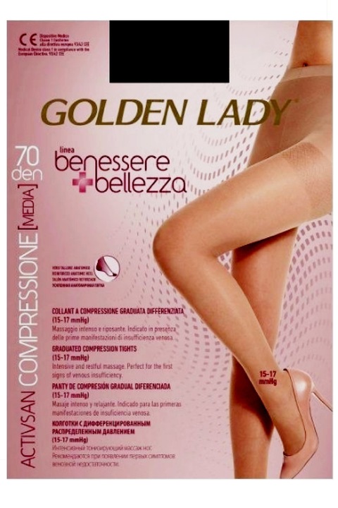 Noi harisnyanadrag, Golden Lady, Benessere Bellezza 70, Fekete, Fehér/Fekete