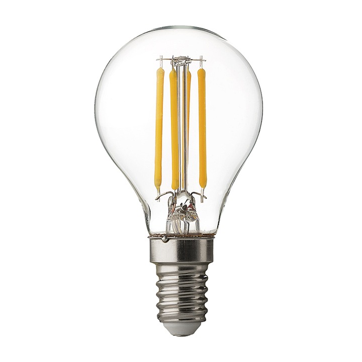 LED filament топка, димиращa UltraLux 4W, E14, 4200K, 220V AC, неутрална светлина
