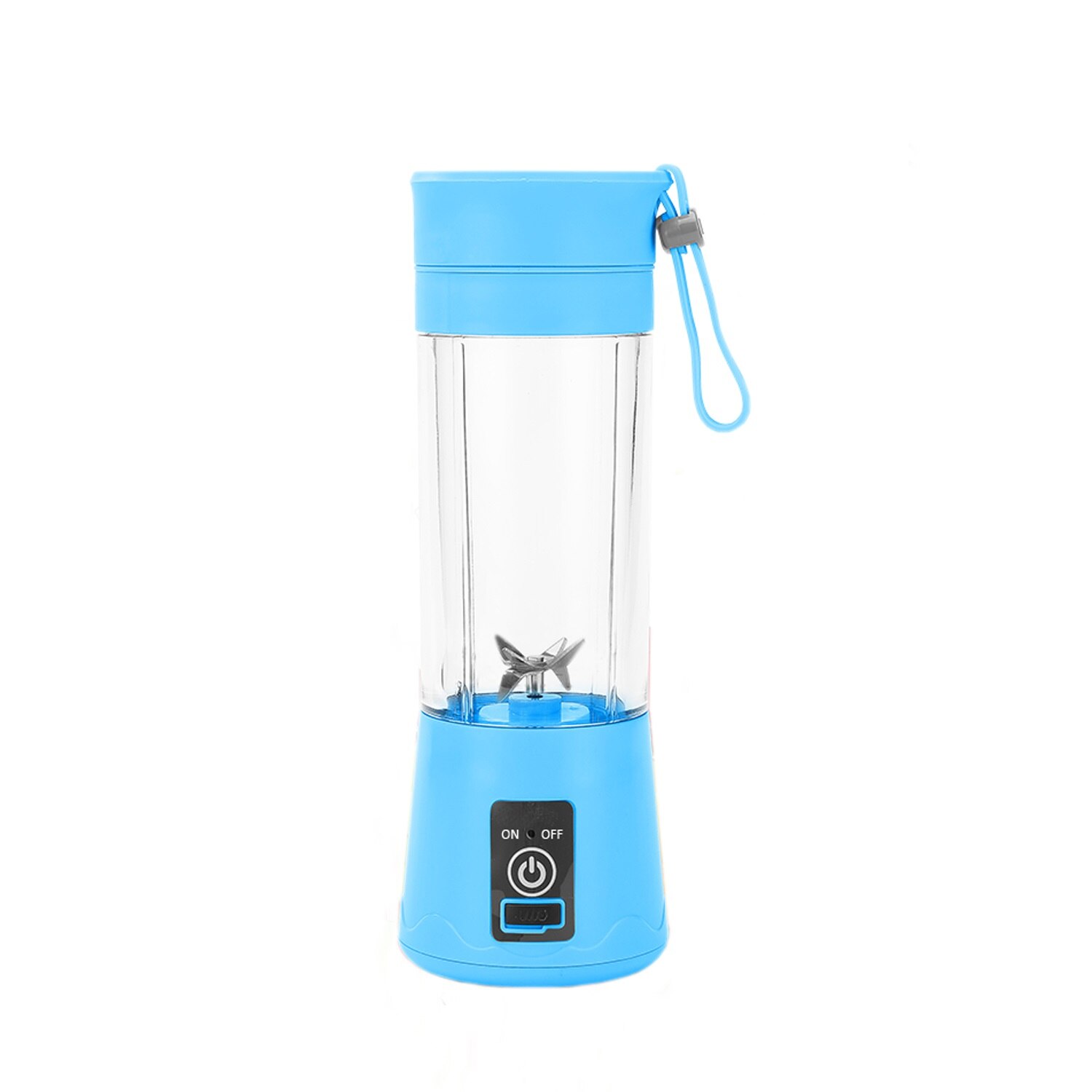 Mini blender portabil RHJ, Incarcare USB, 6 lame, Multifunctional, 380 ml, Albastru