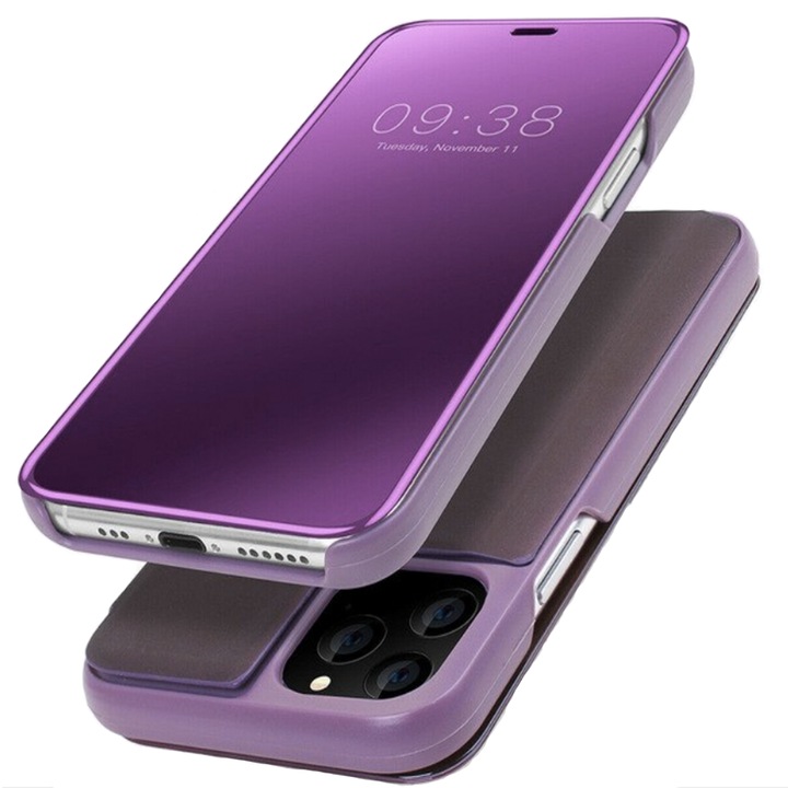 Husa Book KickStand Mirror Effect, Clear View, Apple iPhone 11 / XI, Design elegant, Functie de stand, Violet