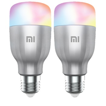 Set 2 becuri inteligente LED Xiaomi, Wi-Fi, E27, 10W, 800 lm, lumina alba si color Set 2 becuri inteligente LED Xiaomi, Wi-Fi, E27, 10W, 800 lm, lumina alba si color