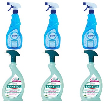 Pachet 3x Sanytol Dezinfectant pulverizator 500ml+ 3x Igienol dezinfectant fara clor 750ml Pachet 3x Sanytol Dezinfectant pulverizator 500ml+ 3x Igienol dezinfectant fara clor 750ml