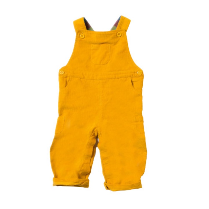 Salopeta ˝Soare puternic˝, bumbac organic, galben, bebe 6-9 luni