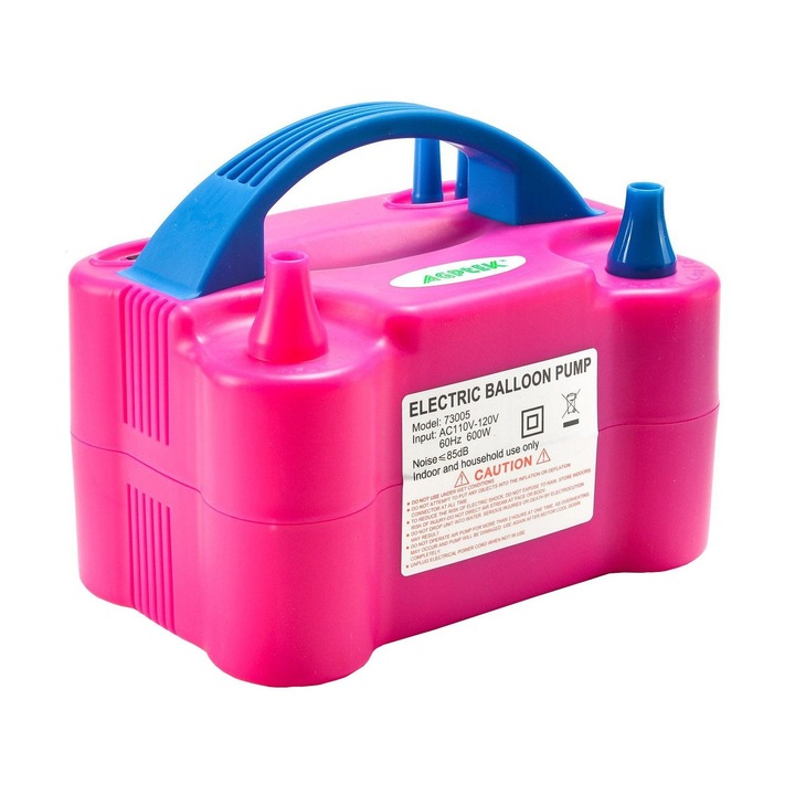 Професионален компресор за надуване на балони и надуваеми предмети Мощност 600 W Захранване 220 V Цвят Pink&Blue