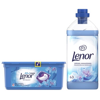 Pachet Promo: Detergent capsule Lenor All in One PODs Spring Awakening 28 spalari + Balsam Lenor Spring Awakening 63 Spalari