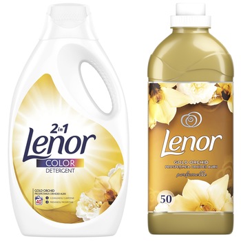 Pachet Promo: Detergent lichid Lenor Gold Orchid 40 spalari + Balsam Lenor Gold Orchid 50 Spalari Pachet Promo: Detergent lichid Lenor Gold Orchid 40 spalari + Balsam Lenor Gold Orchid 50 Spalari