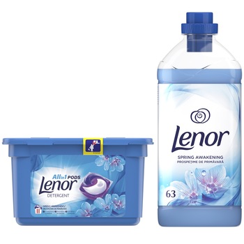 Pachet Promo: Detergent capsule Lenor All in One PODs Spring Awakening 11 spalari + Balsam Lenor Spring Awakening 63 Spalari