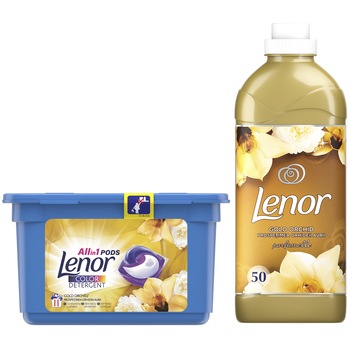 Pachet Promo: Detergent capsule Lenor All in One PODs Gold Orchid 11 spalari + Balsam Lenor Gold Orchid 50 Spalari