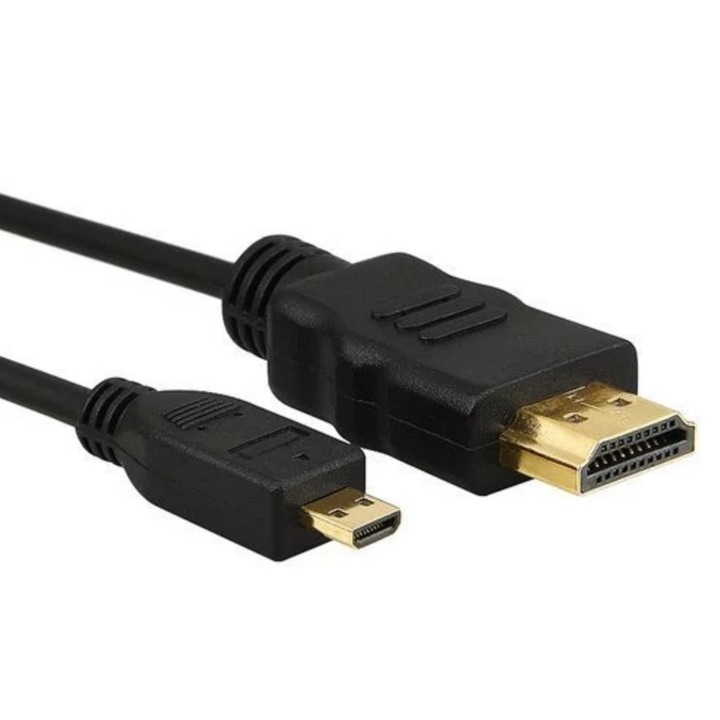 Cablu micro HDMI D tata - HDMI A tata v1.4, High Speed Ethernet, ecranat, contacte aurite