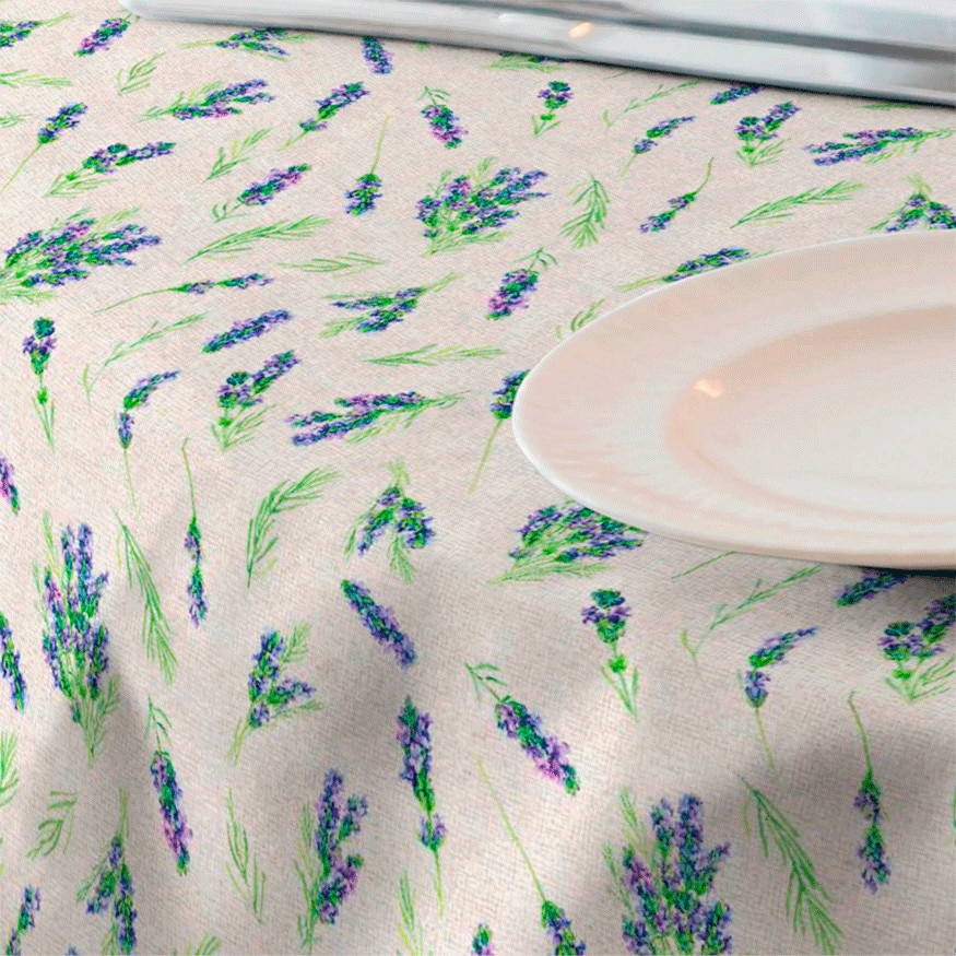Fata de masa impermeabila, Casa de bumbac, Diois, 100x140 cm, lavanda, mov si bej