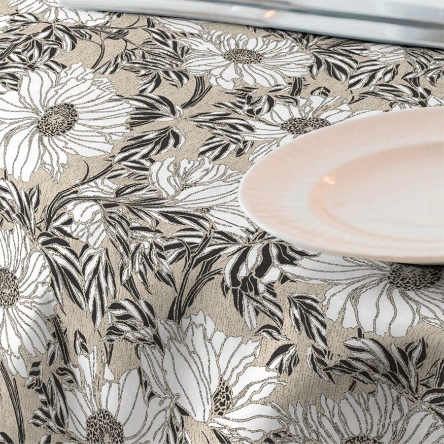 Fata de masa impermeabila, Casa de bumbac, Ophelia, 100x140 cm, floral, bej si alb