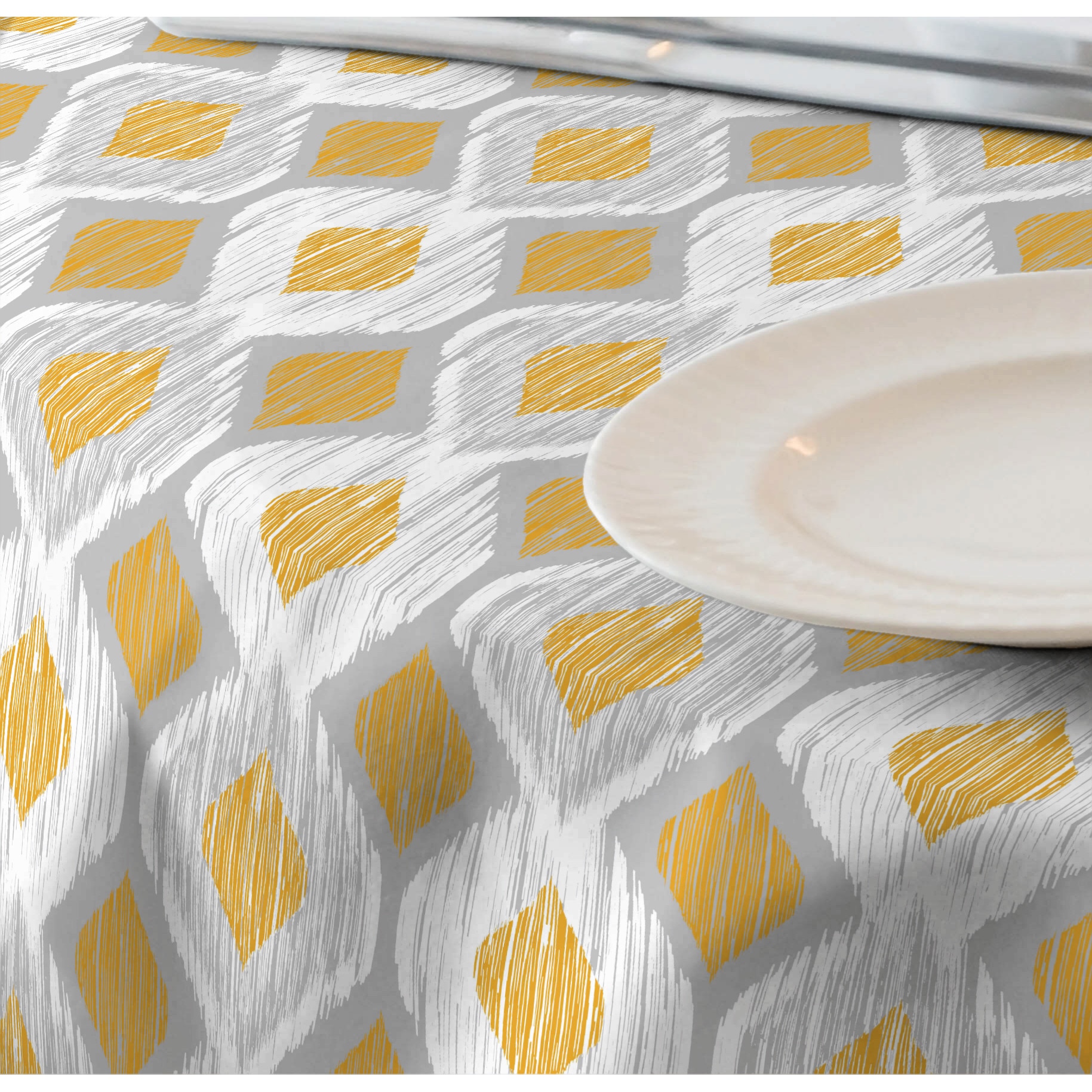 Fata de masa impermeabila, Casa de bumbac, Raute, 100x140 cm, geometric, galben si alb